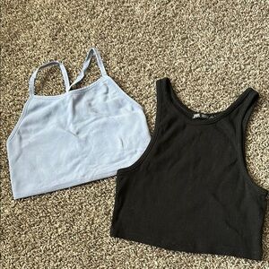 Zara Women's Black and Light Blue Crop Tops